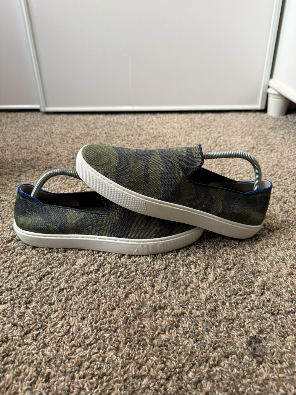 Rothy's Women's Slip-On Loafers in Olive Camo with Blue Trim - Picture 3 of 5